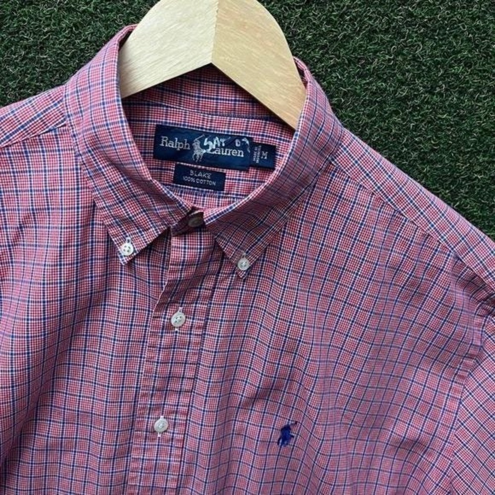 Vintage 90s Polo Ralph Lauren Blake Plaid Pink Short‎ Sleeve Button Down Shirt